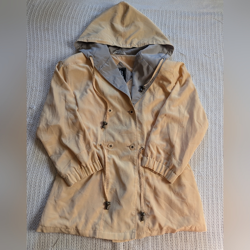 VTG A2B Jacket Womens Medium Yellow Beige Removable Hood Utility Coat Drawstring